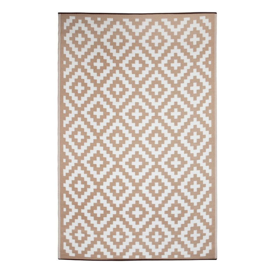Aztec Beige and White Reversible Plastic Outdoor Large Rug - Fab Habitat , Recycled Plastic Rugs & Mats, 