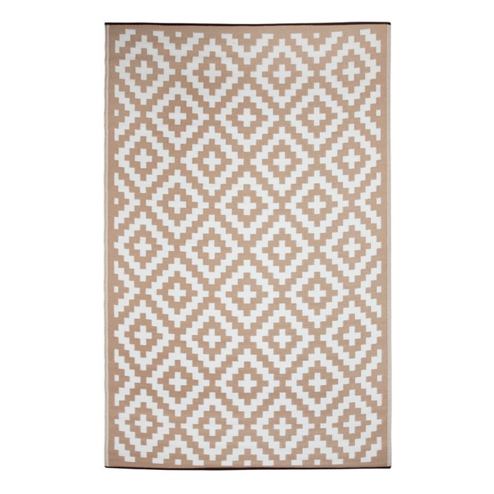 Aztec Beige and White Reversible Plastic Outdoor Large Rug - Fab Habitat , Recycled Plastic Rugs & Mats, 