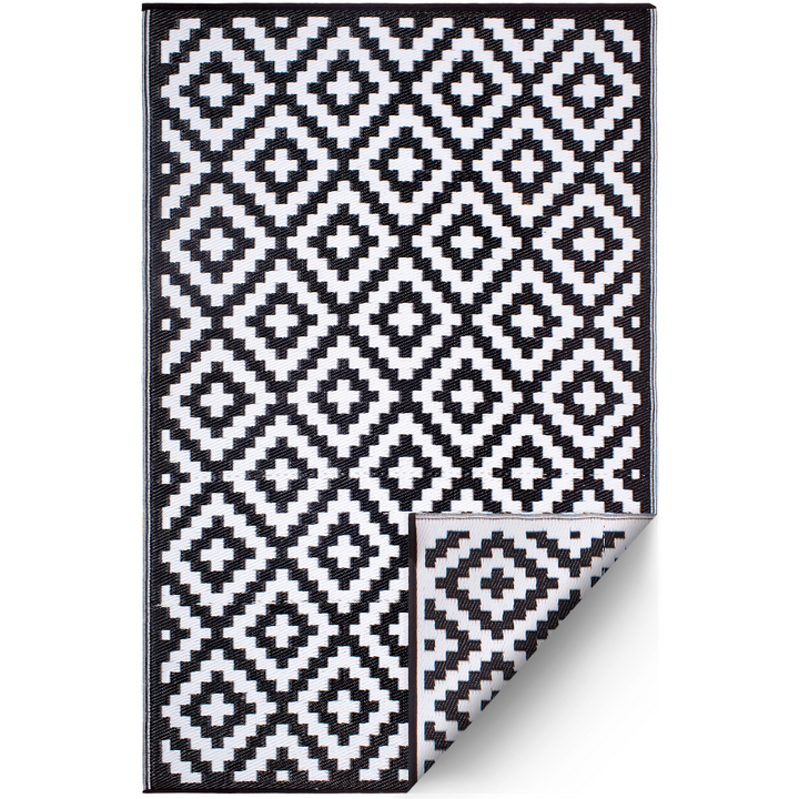 Aztec Black & White Monochrome Outdoor Picnic Rug - Fab Habitat , Picnic Rugs, 