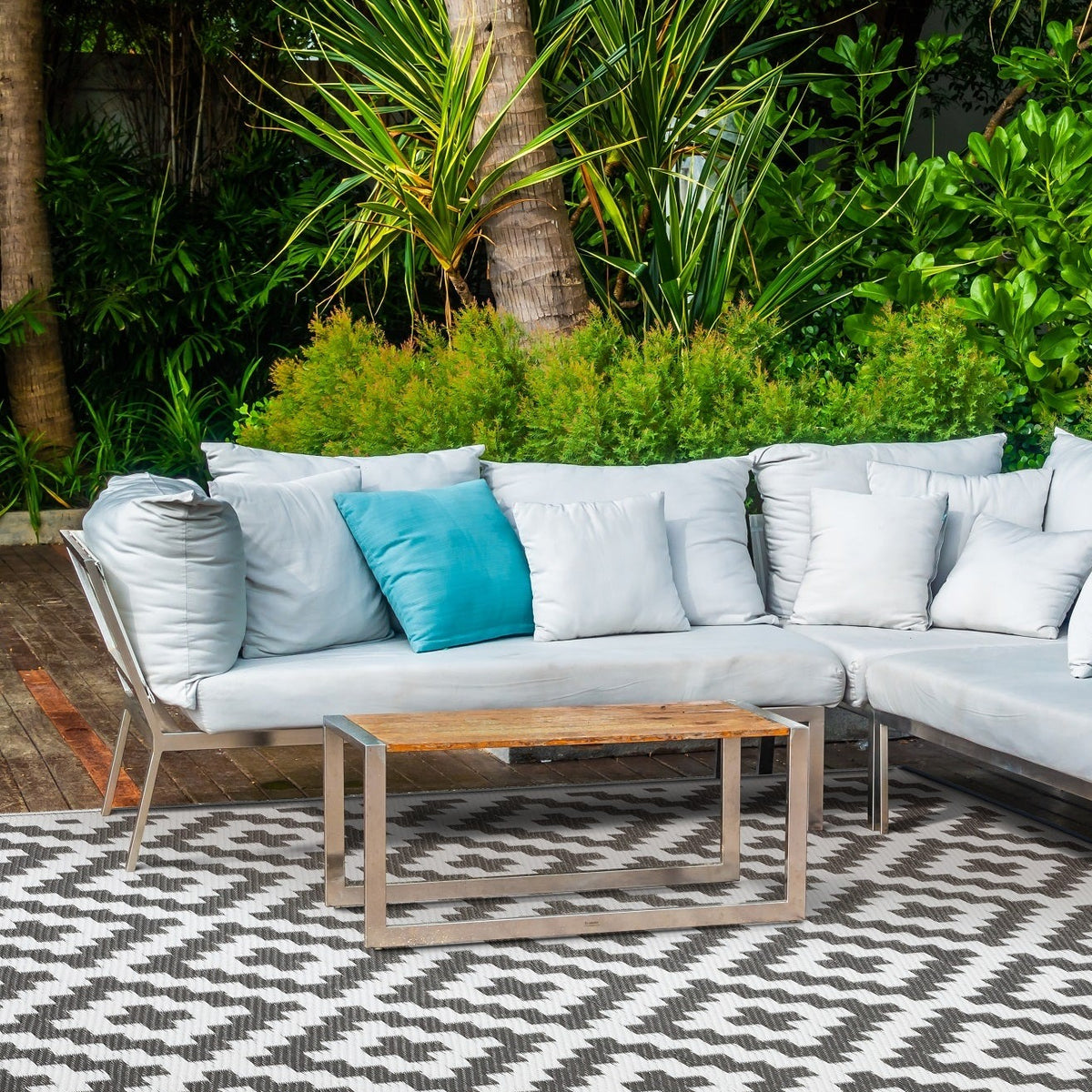 Aztec Grey & White Rectangular Diamond Pattern Foldable Waterproof XL Camping Mat - 270x450 CM - Fab Habitat , Camping Mats, 