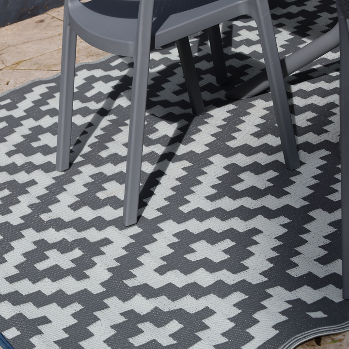 Aztec Grey & White Rectangular Diamond Pattern Foldable Waterproof XL Camping Mat - 270x450 CM - Fab Habitat , Camping Mats, [product_size],