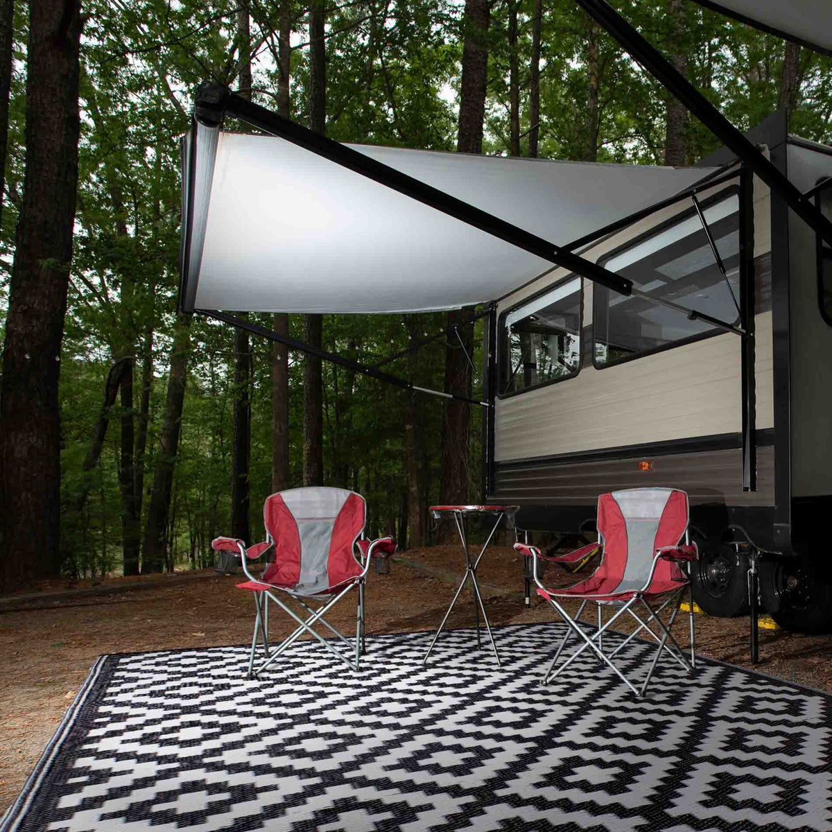 Aztec Black & White Diamond Pattern Foldable Waterproof Large Camping Mat - 270x270 CM - Fab Habitat , Camping Mats, 
