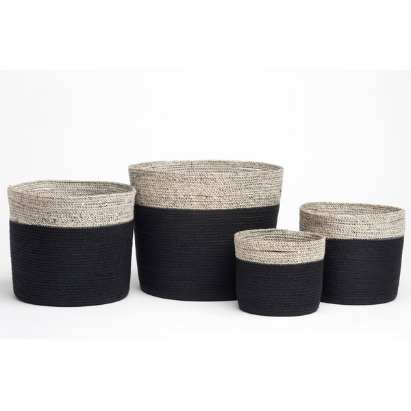 Set of 4 Bedford Black and Grey Handmade Jute Storage & Laundry Baskets - Fab Habitat , Storage Baskets, 