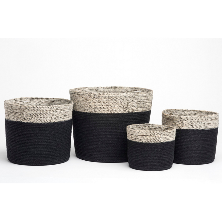 Set of 4 Bedford Black and Grey Handmade Jute Storage & Laundry Baskets - Fab Habitat , Storage Baskets, 