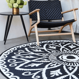 Benaras Black And White Floral Recycled Plastic Reversible Outdoor Rug - Fab Habitat , Recycled Plastic Rugs & Mats, 