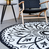 Benaras Black and White Floral Reversible Large Outdoor Rug - Fab Habitat , Recycled Plastic Rugs & Mats, 