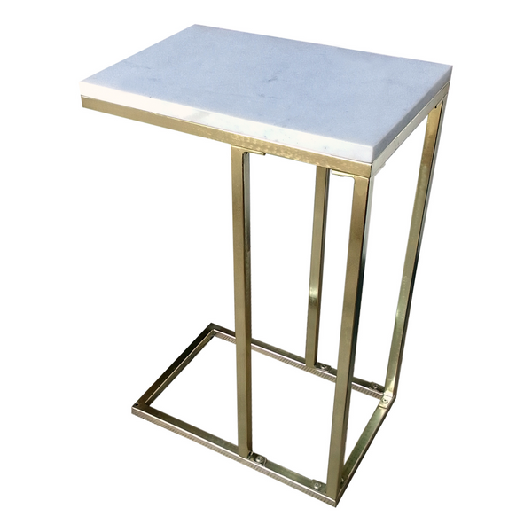 Bhumi C-Shaped Marble Top Gold Legs Side Table - Fab Habitat