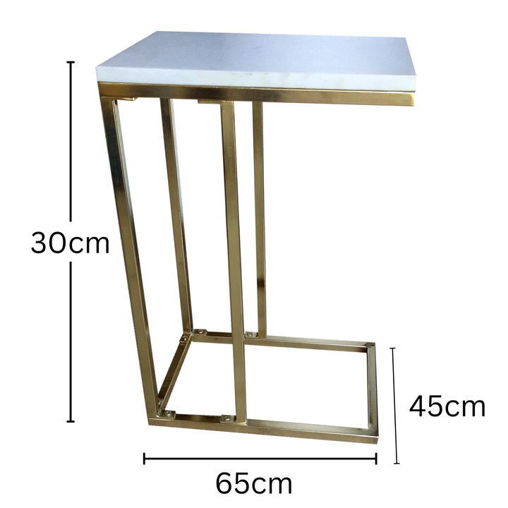 Bhumi C-Shaped Marble Top Gold Legs Side Table