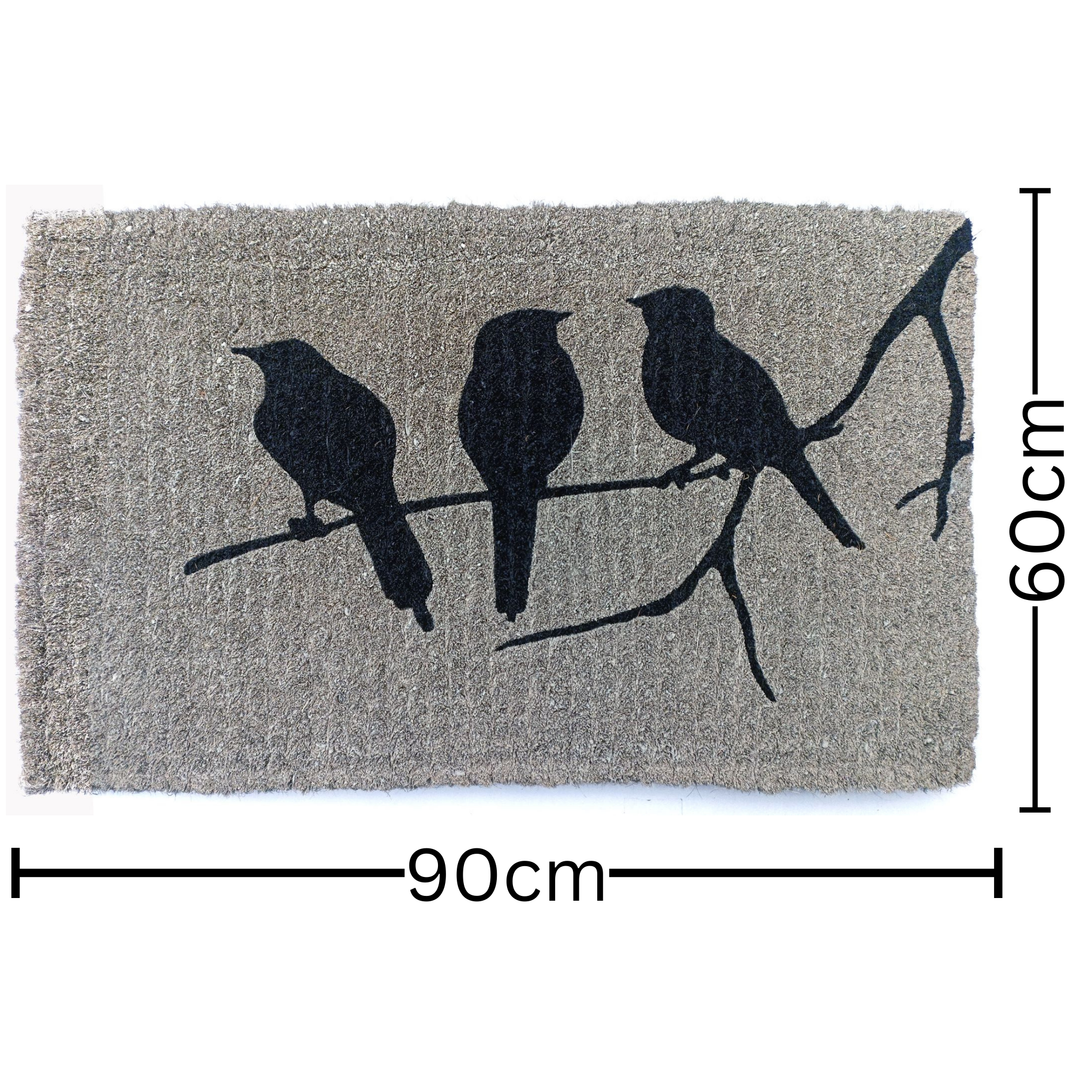 Birds on Branch Grey and Black 100% Coir Doormat