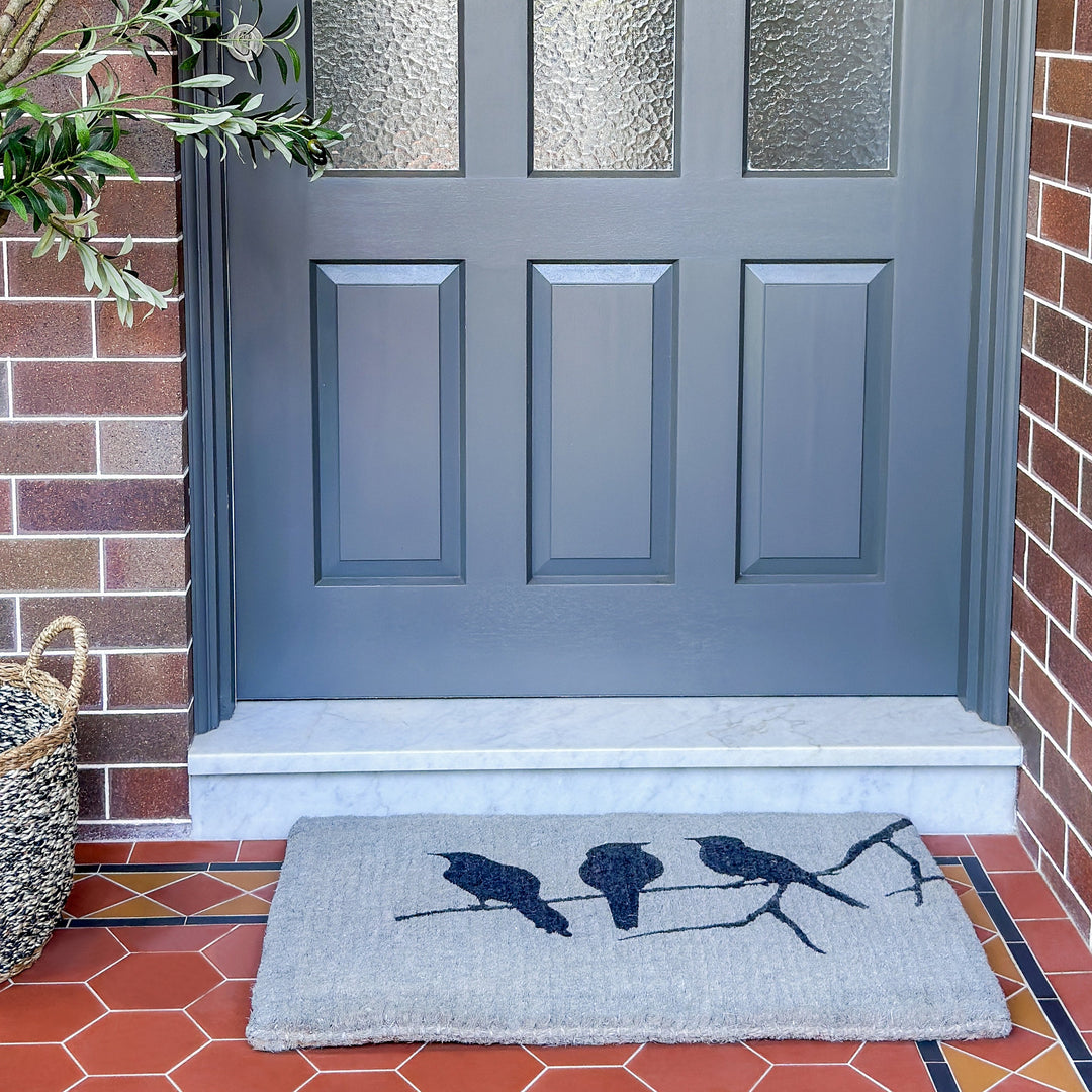 Birds on Branch Grey and Black 100% Coir Doormat - Fab Habitat , Doormats, [product_size],
