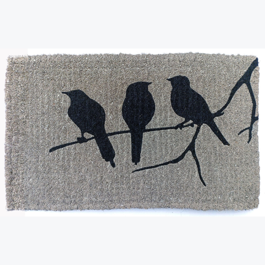 Birds on Branch Grey and Black 100% Coir Doormat - Fab Habitat , Doormats, [product_size],