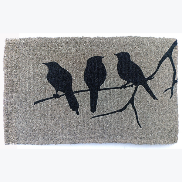 Birds on Branch Grey and Black 100% Coir Doormat - Fab Habitat , Doormats, 