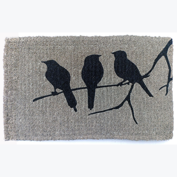 Birds on Branch Grey and Black 100% Coir Doormat - Fab Habitat , Doormats, [product_size],