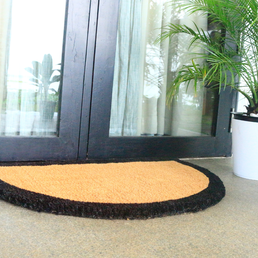 60x90 cm Black Border and Plain Natural Half Round Coir Doormat - Fab Habitat , Doormats, 