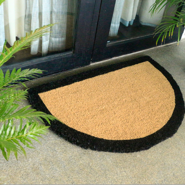 60x90 cm Black Border and Plain Natural Half Round Coir Doormat - Fab Habitat , Doormats, 