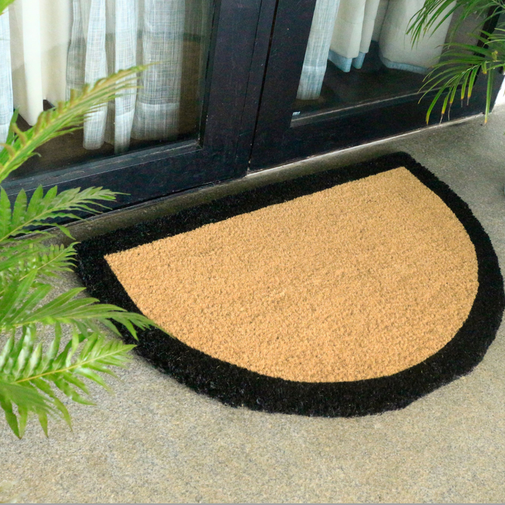 60x90 cm Black Border and Plain Natural Half Round Coir Doormat - Fab Habitat , Doormats, 