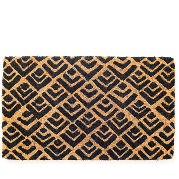 45x75 cm Block Print Natural and Black Geometrical Coir Doormat - Fab Habitat , Doormats, 