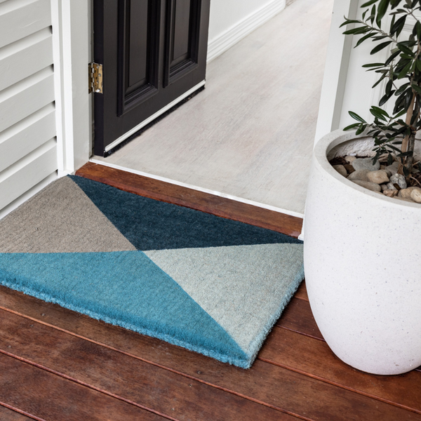 Blue Flag Geometrical Thick Coir Doormat - Fab Habitat , Doormats, 