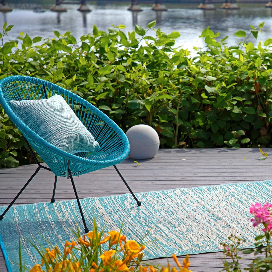Brooklyn Teal and White Modern Reversible Outdoor Large Rug - Fab Habitat , Recycled Plastic Rugs & Mats, 