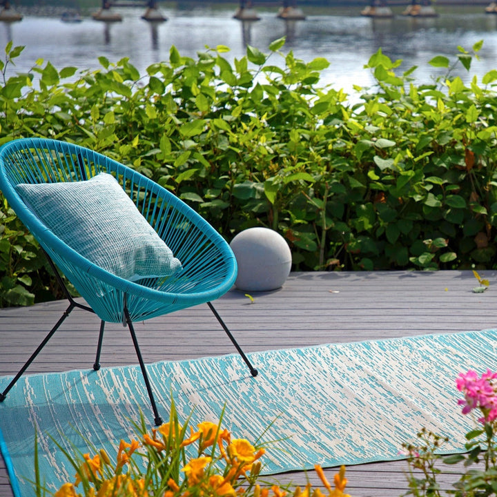 Brooklyn Teal and White Modern Reversible Outdoor Large Rug - Fab Habitat , Recycled Plastic Rugs & Mats, 