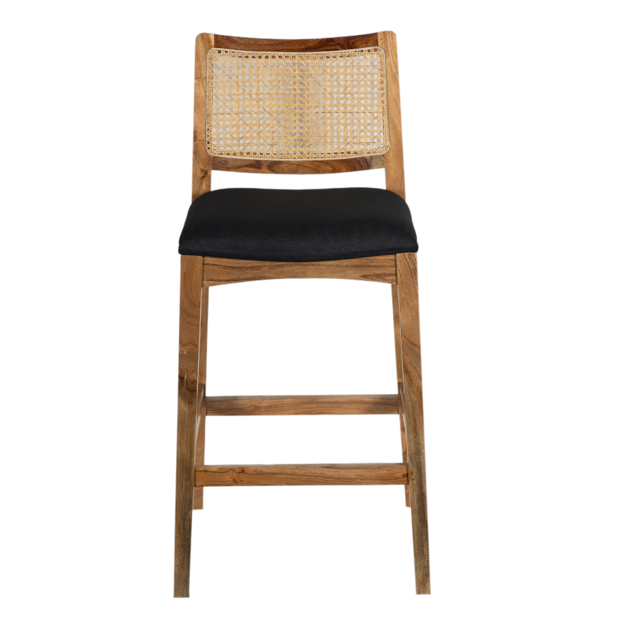 Byron Natural Wooden Barstool with Black Cushioned Seat