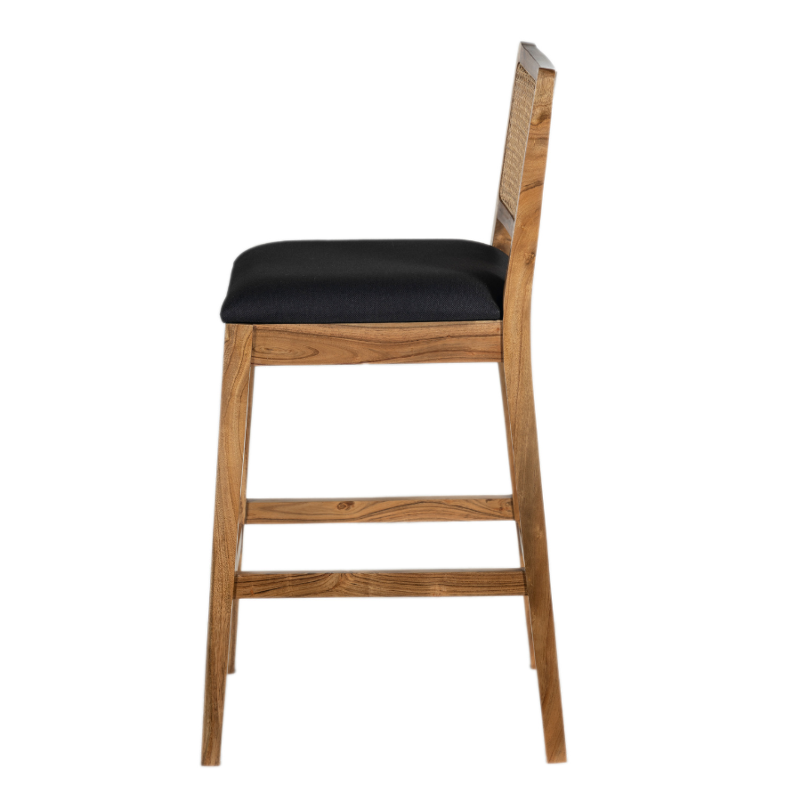 Byron Natural Wooden Barstool with Black Cushioned Seat