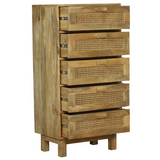 Byron Solid Wood Rattan 5 Drawer Chest Tallboy - Fab Habitat , Chest Of Drawers, 