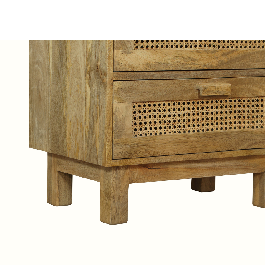 Byron Solid Wood Rattan 5 Drawer Chest Tallboy - Fab Habitat , Chest Of Drawers, 