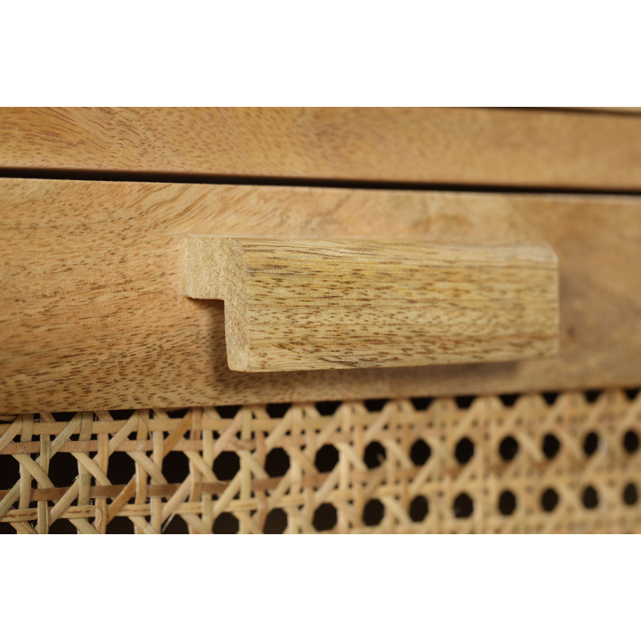 Byron Solid Wood Rattan 5 Drawer Chest Tallboy - Fab Habitat , Chest Of Drawers, 