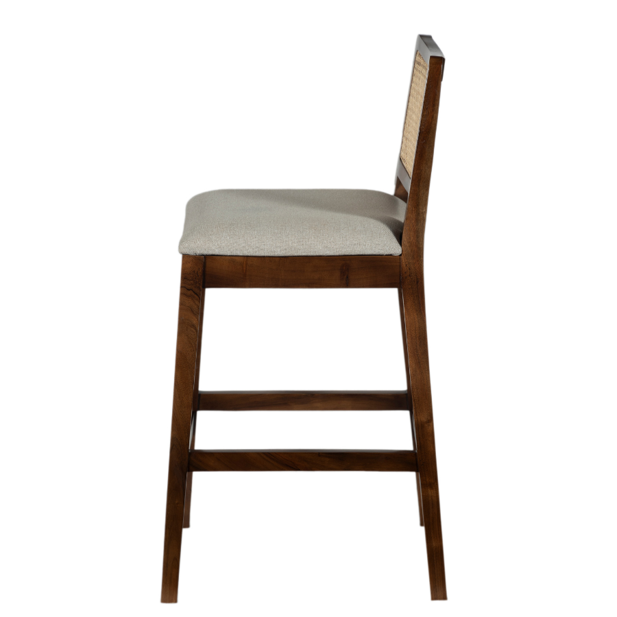 Byron Walnut Wooden Barstool with Beige Cushioned Seat