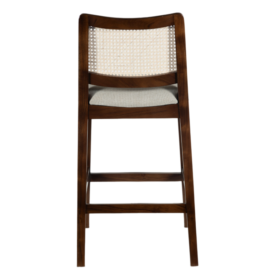 Byron Walnut Wooden Barstool with Beige Cushioned Seat