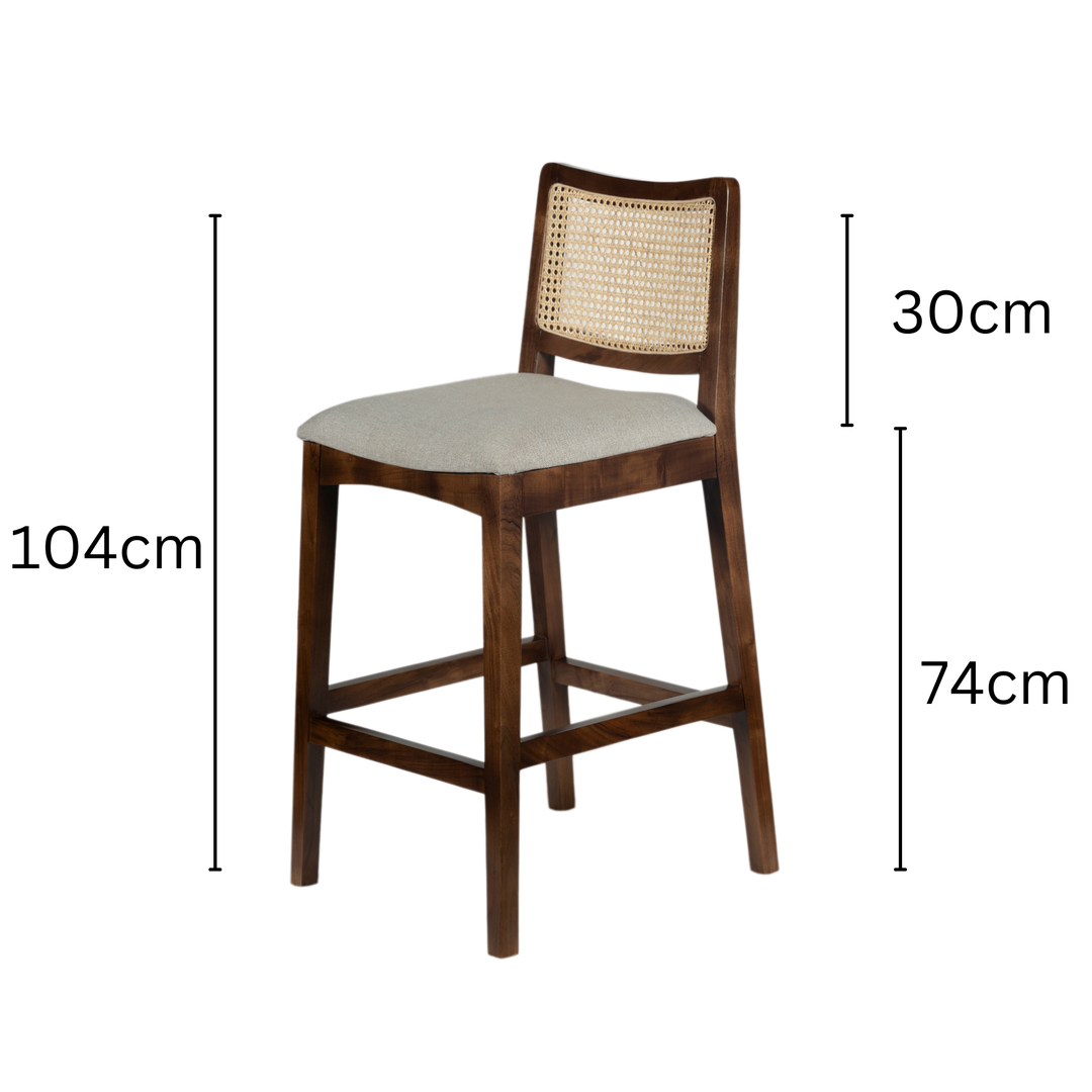 Byron Walnut Wooden Barstool with Beige Cushioned Seat