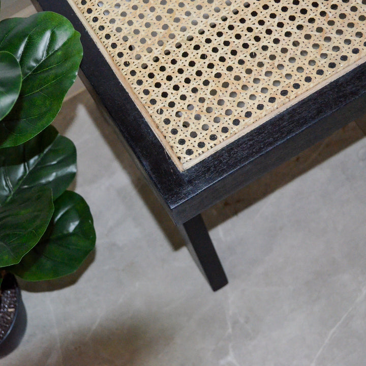 Byron Black 2 Seater Mango Wood Rattan Bench - Fab Habitat , Benches, 
