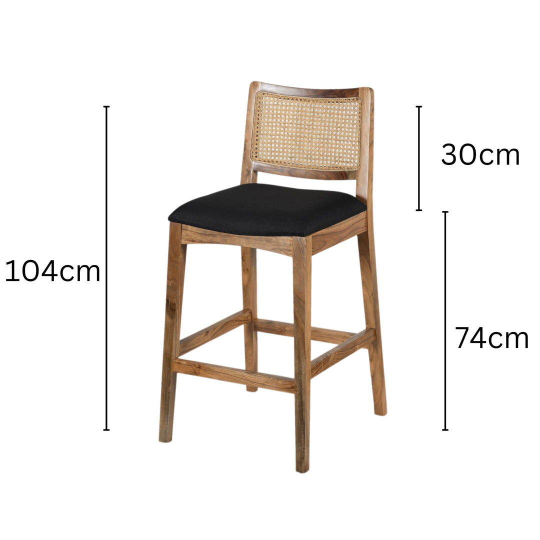 Byron Natural Wooden Barstool with Black Cushioned Seat