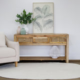 Byron natural wood console table 120cm styled in hallway – buy online in Australia