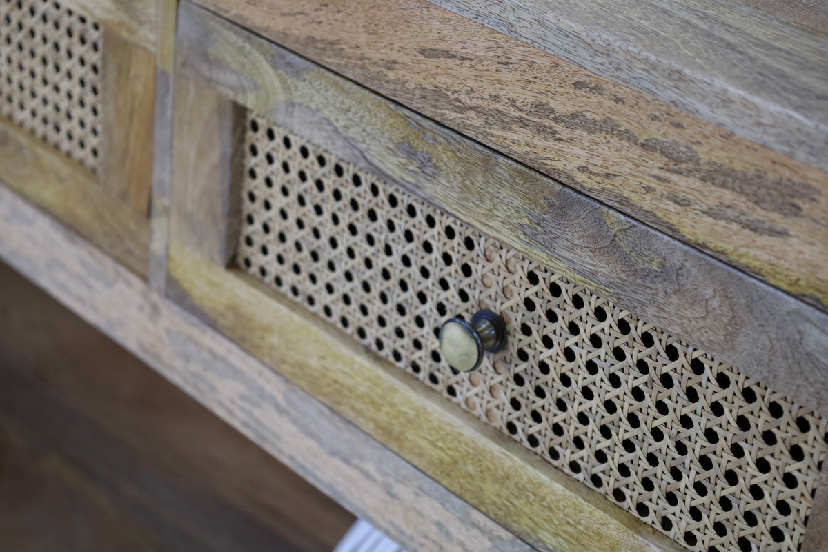 Close view of wood texture on Byron natural console – 120cm – Australia