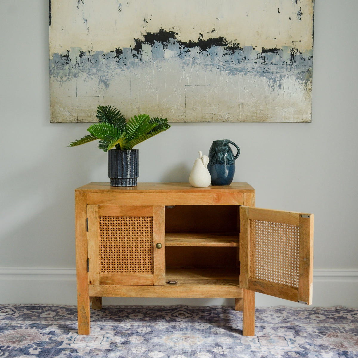 Byron Natural 2 Doors Mango Wood Hallway Rattan Sideboard Cabinet - Fab Habitat , TV Units, 