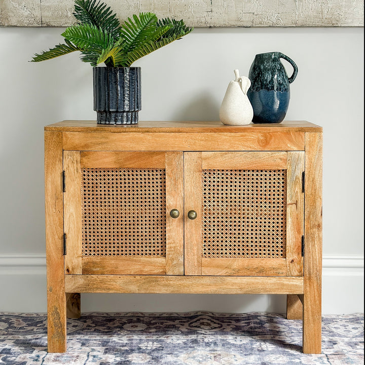 Byron Natural 2 Doors Mango Wood Hallway Rattan Sideboard Cabinet - Fab Habitat , TV Units, [product_size],