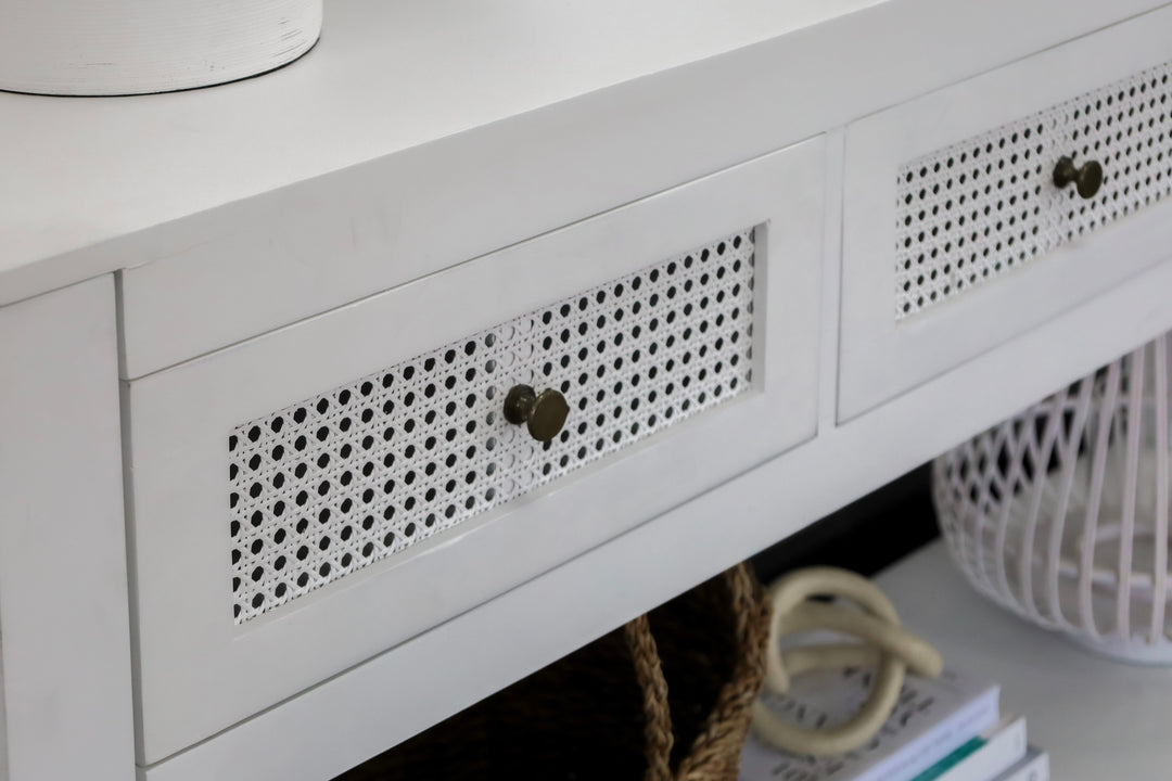 Byron white hallway console showing depth and finish – 120x35cm – shop online AU