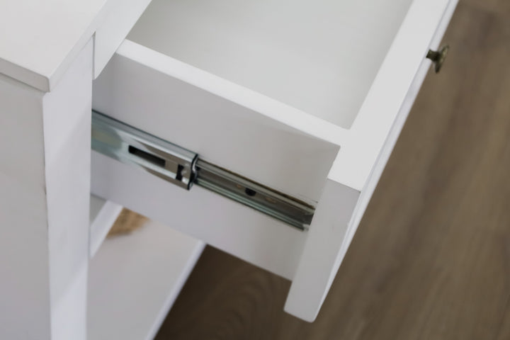 Byron white hallway console table showing side view – 120cm – buy online in AU