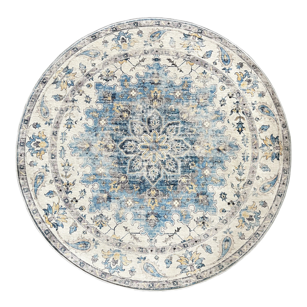 Conrad Blue Traditional Distressed Non-Slip Large Round Rug - Fab Habitat , Non Slip Rugs, [product_size],