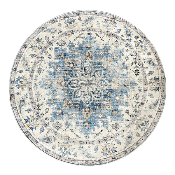 Conrad Blue Traditional Distressed Non-Slip Large Round Rug - Fab Habitat , Non Slip Rugs,
