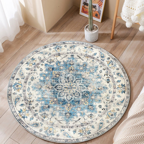 Conrad Blue Traditional Distressed Non-Slip Large Round Rug - Fab Habitat , Non Slip Rugs,