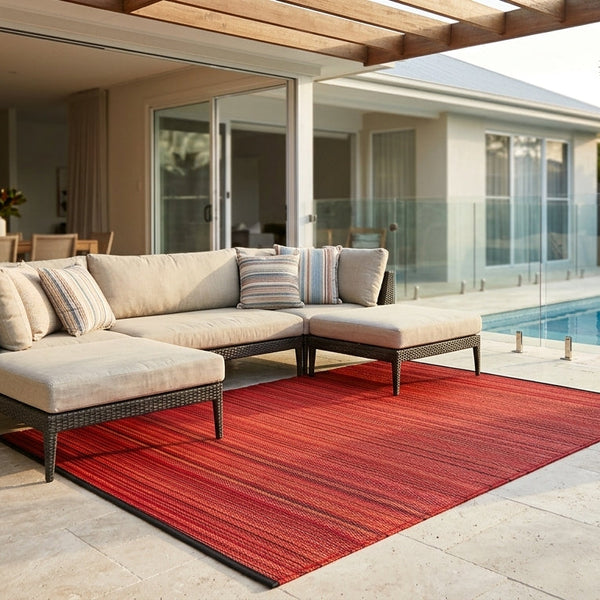 Cancun Sunset Bright Red Toned Melange Recycled Plastic Large Rug