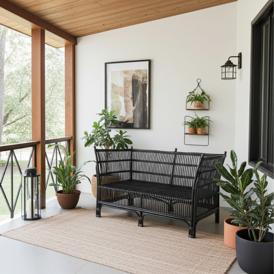 Cane 2 Seater Sofa - Black