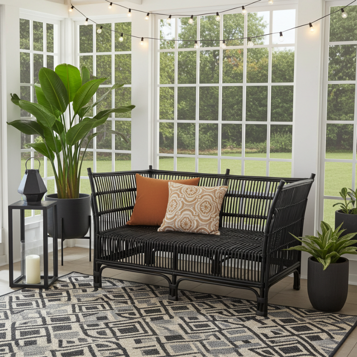 Cane 2 Seater Sofa - Black