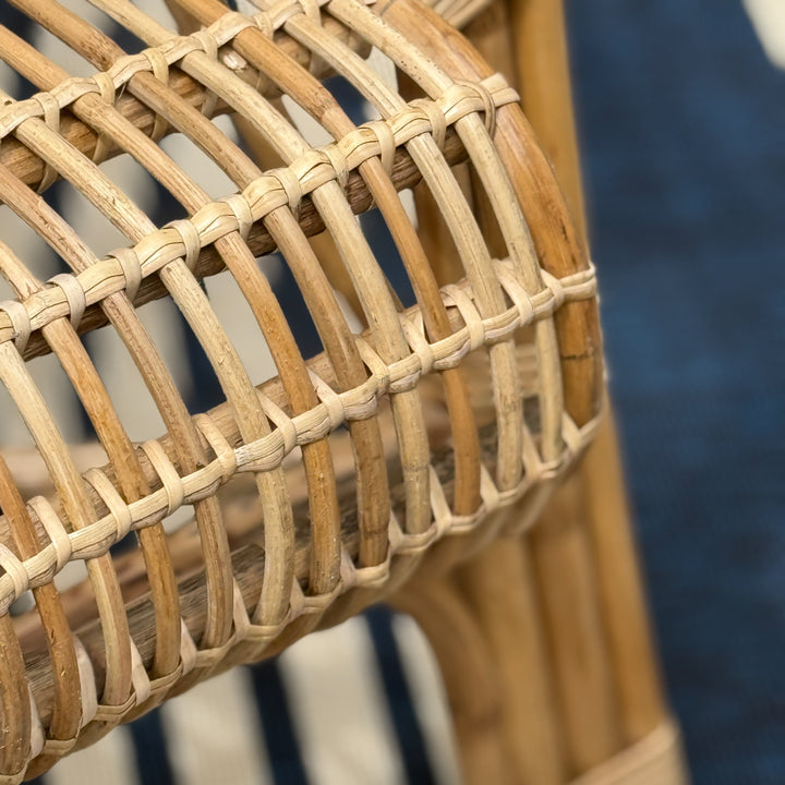 Cane accent chair with curved back and arms – natural wood and rattan, buy online in Australia