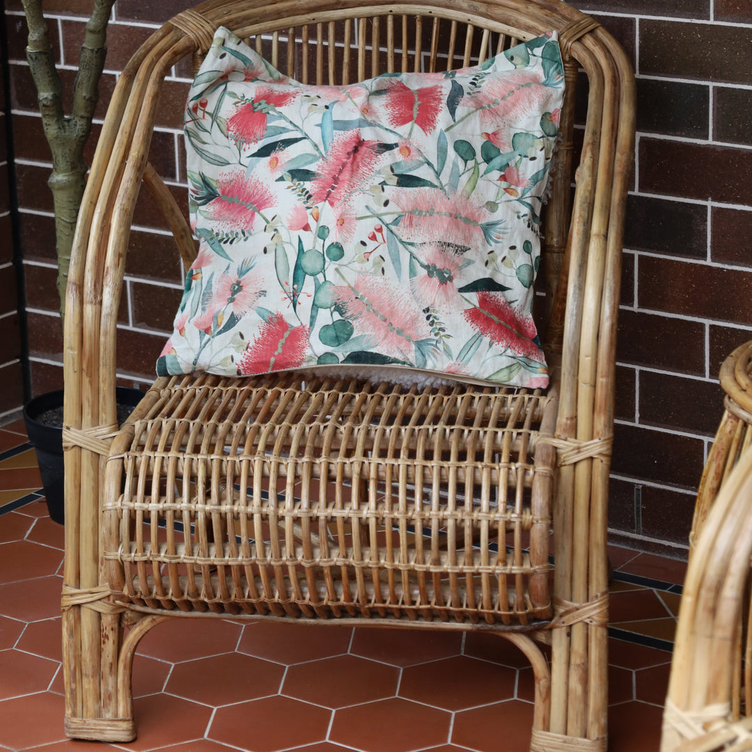 Close-up of cane backrest chair – boho style seating option, buy online in Australia