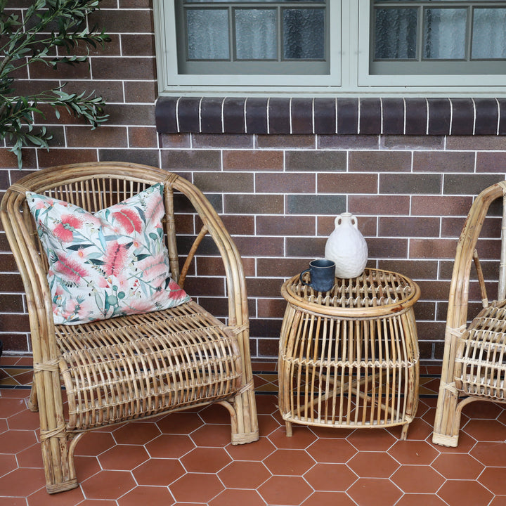 Angled view of cane wood armchair – 65cm wide, sturdy & stylish, buy online in Australia