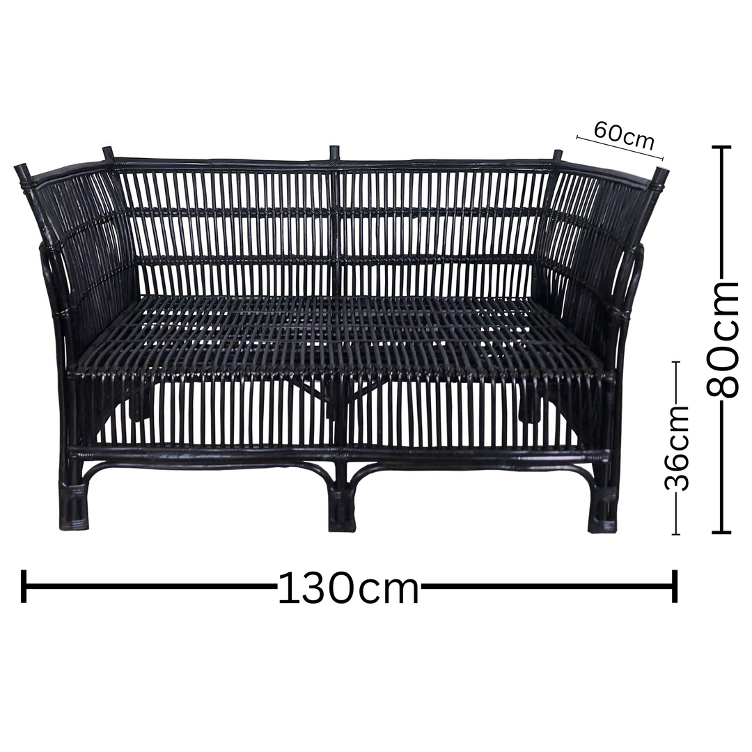 Cane 2 Seater Sofa - Black